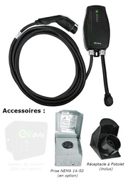 Borne de recharge portable EVduty-40 (30A) pour véhicule électrique, fiche NEMA 14-50P