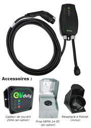 Borne de recharge portable EVduty-40 (30A) pour véhicule électrique, fiche NEMA 14-50P